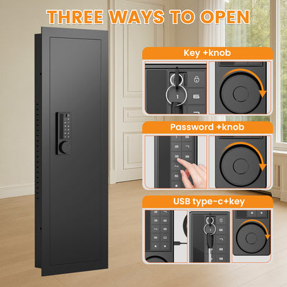 KAV-K2V-120HD Kavey 47.24" Wall Safe, Digital Wall Gun Safe Between the Studs with Dual Alarm ＆ Mute Mode, Hidden Wall Safe with Adjustable Shelve, Magnetic Support & Key Hook（副本）