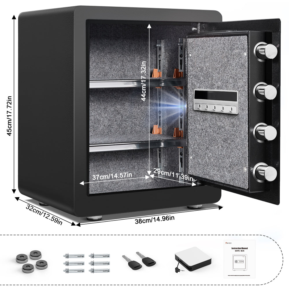 OME-K-45W  Omethey 2.0 Cub Biometric Safe Box, Fingerprint Safe with Backlit Touch Screen Keypad and Dual Alarm System, Steel Security Lock Box With Mute Function and LED Light, 12.59"D x 14.96"W x 17.72"H