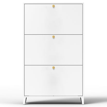 3 Drawer All Steel Shoe Cabinet, Freestanding Shoe Rack Storage Organizer with Flip Door, for Entryway, Hallway, Bedroom, White (Requires Assembly)