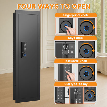 KAV-K2V-120HW Kavey 47.24" Wall Safe, Digital Wall Gun Safe Between the Studs with Dual Alarm ＆ Mute Mode, Hidden Wall Safe with Adjustable Shelve, Magnetic Support & Key Hook