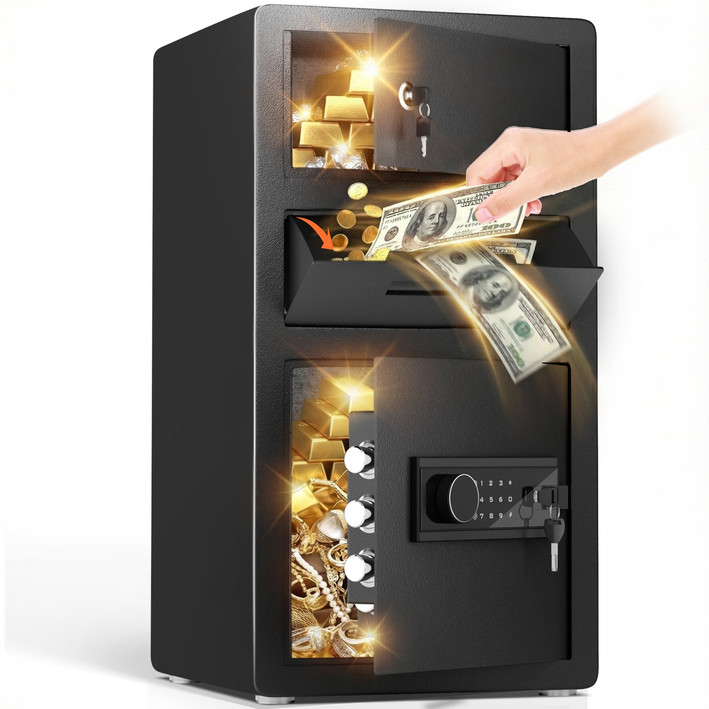 OME KKT-68 6.0 Cub Drop Safe for Business, Deposit Box with Drop Slot & LCD Keypad, Money Box with Dual Alarm & Mute Function, Large Safe for Vaulables, Home, Office