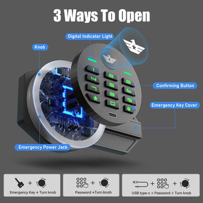 HK-KMT-75 6.5 Cub Large Safe Box with Drop Slot & Digital Keypad for Valuables, Home Cabinet with Dual Alarm & Mute Function for Home, Office