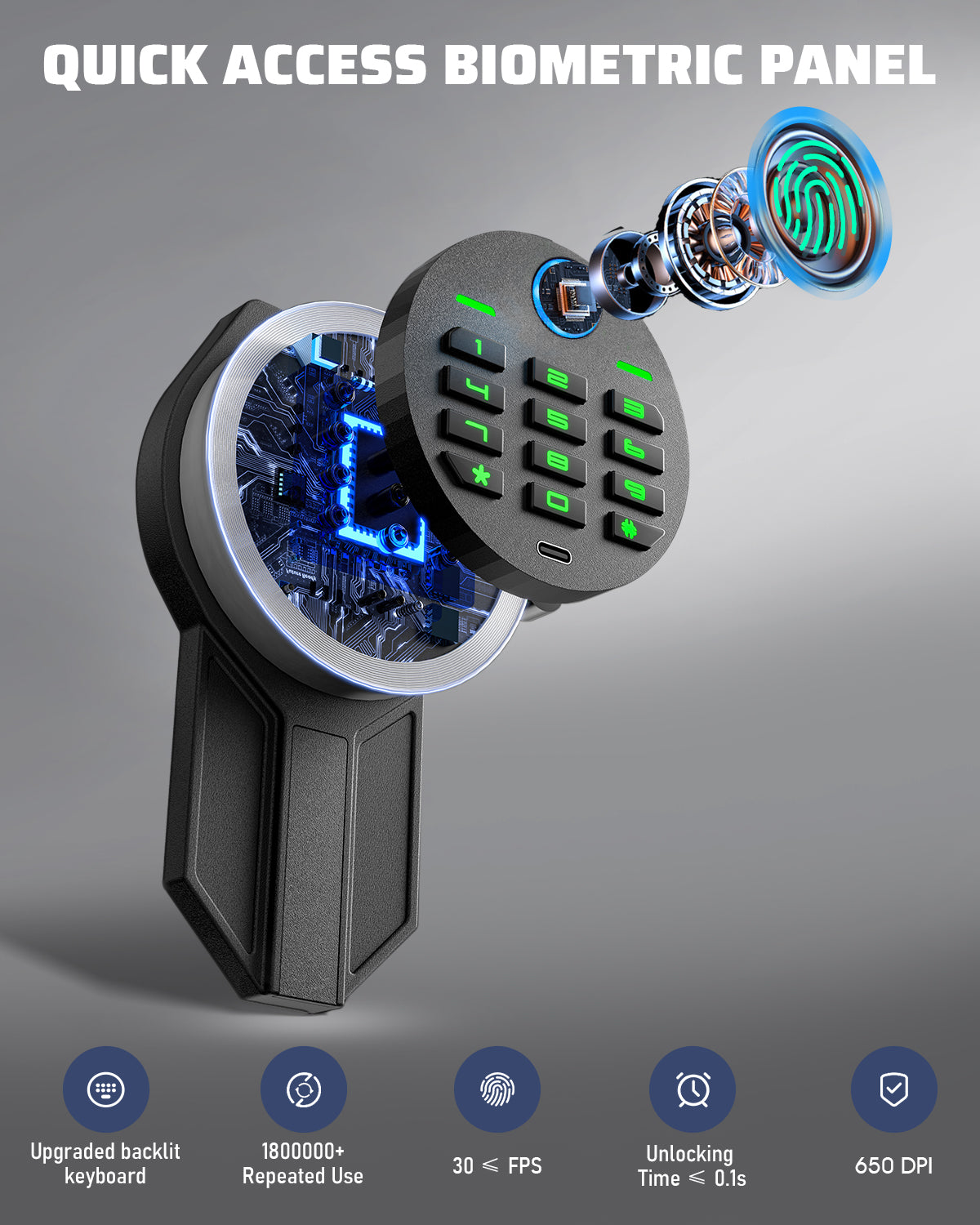 OME- 1-2Gun Safe, Biometric Fingerprint Gun Safes for Home, Quick Access Gun Cabinets with LED Light, Gun Safe with Adjustable Gun Rack