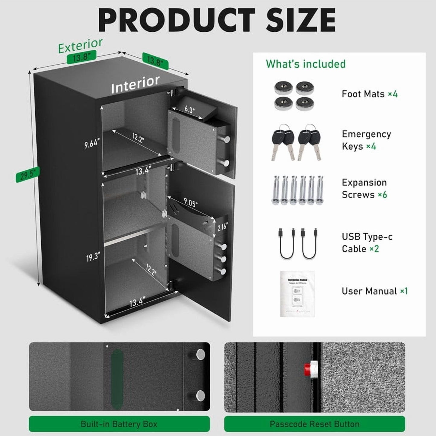 SDI-KM-75W 6.5 Cu ft Home Safe Box with Fingerprint & Backlit Keyboard, Biometric Safe with Removable & Adjustable Shelves, Money Safe with Deposit Slot for House, Office, Hotel