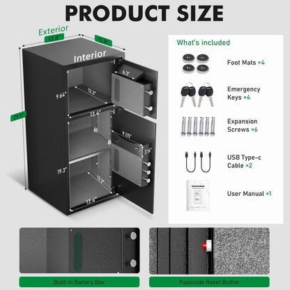 SDI-KM-75W 6.5 Cu ft Home Safe Box with Fingerprint & Backlit Keyboard, Biometric Safe with Removable & Adjustable Shelves, Money Safe with Deposit Slot for House, Office, Hotel