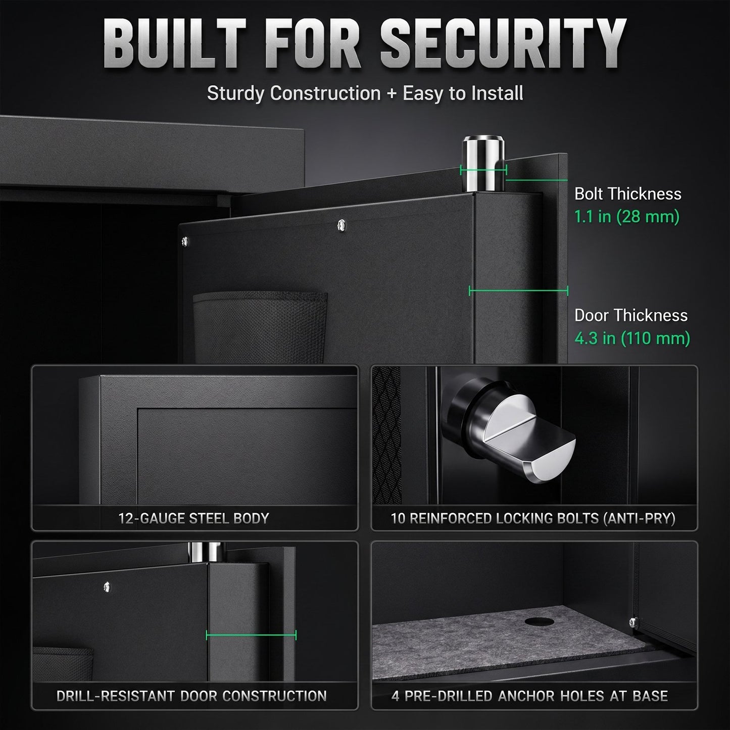SDI-G6S-138HD, 15-20 Large Gun Safe, Digital Gun Safe for Rifles and Pistols with Removable & Adjustable Pegboard, Gun Safes & Cabinets with Door Organizers & 3 Gun Raks, Magnetic Lamp