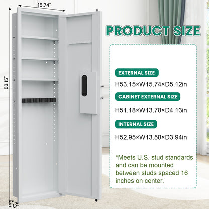 HK KW-135BW 53.15" Wall Safe Fingerprint Lock Hidden Wall Safe with Dual Alarm & Mute Function, In Wall Safe with Removable Shelves and Magnetic Slot