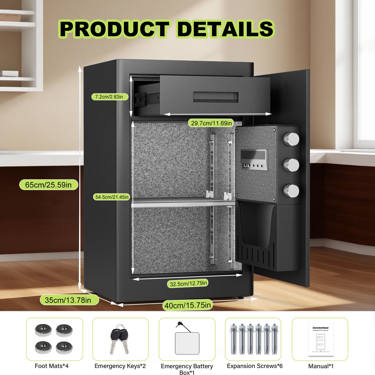 OME K1C-65D 6.0 Cub Digital Safe with Slide Drawer, Home Safe with Adjustable & Removable Shelf, Money Safe with Touchscreen Pad & Dual Alarm, Extra Large Safe for Jewelry Cash Pistol Documents