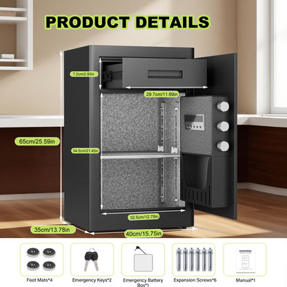 OME K1C-65D 6.0 Cub Digital Safe with Slide Drawer, Home Safe with Adjustable & Removable Shelf, Money Safe with Touchscreen Pad & Dual Alarm, Extra Large Safe for Jewelry Cash Pistol Documents