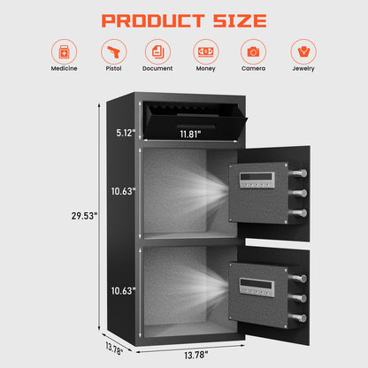 SDI-KMT-75D Silkight 6.5 Cu ft Large Home Safe Box with Drop Slot, Digital Drop Safe with Double Door & Key Hook, Security Money Safes with Backlit Keypad & Dual Alarm for House Office Business