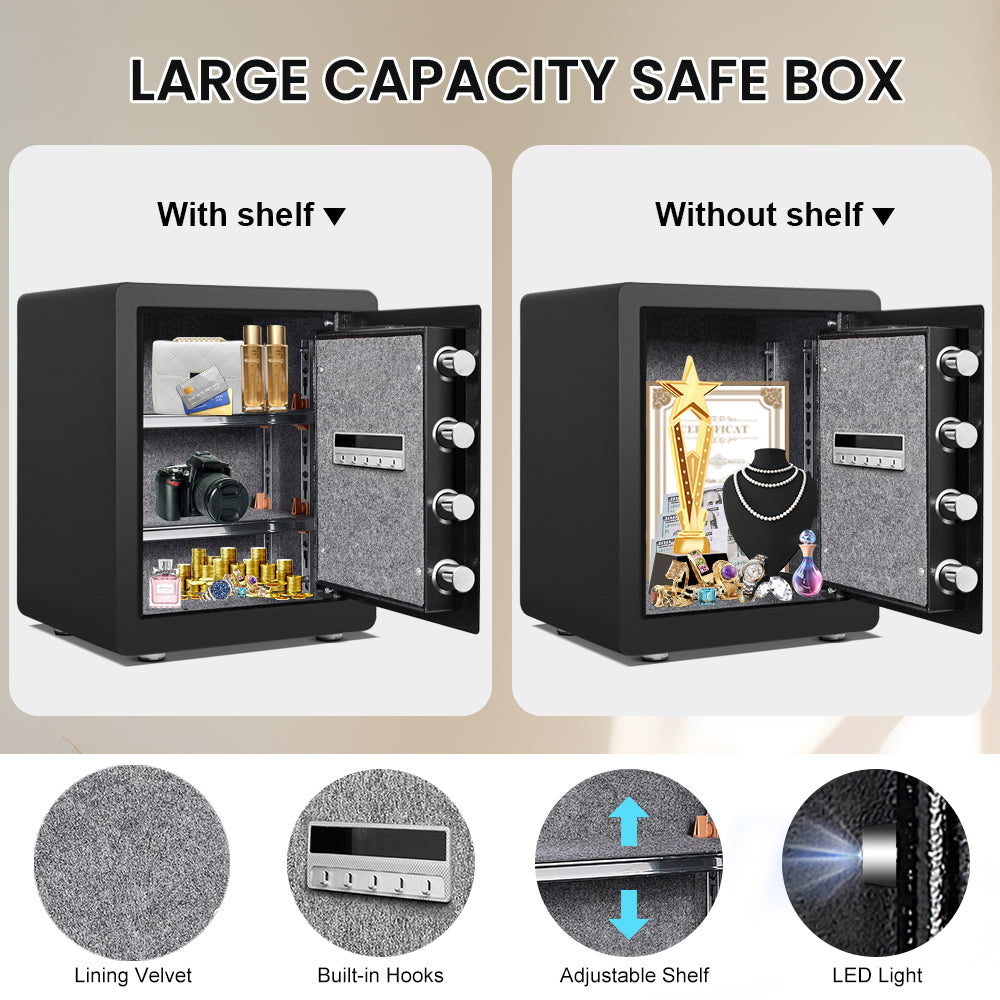 OME-K-45W  Omethey 2.0 Cub Biometric Safe Box, Fingerprint Safe with Backlit Touch Screen Keypad and Dual Alarm System, Steel Security Lock Box With Mute Function and LED Light, 12.59"D x 14.96"W x 17.72"H