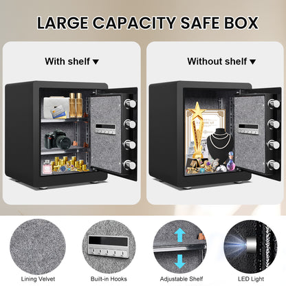OME-K-45W  Omethey 2.0 Cub Biometric Safe Box, Fingerprint Safe with Backlit Touch Screen Keypad and Dual Alarm System, Steel Security Lock Box With Mute Function and LED Light, 12.59"D x 14.96"W x 17.72"H