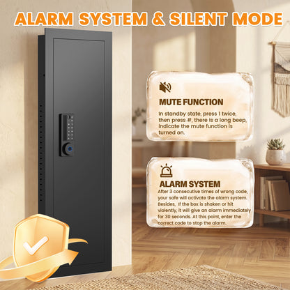 KAV-K2V-120HD Kavey 47.24" Wall Safe, Digital Wall Gun Safe Between the Studs with Dual Alarm ＆ Mute Mode, Hidden Wall Safe with Adjustable Shelve, Magnetic Support & Key Hook（副本）