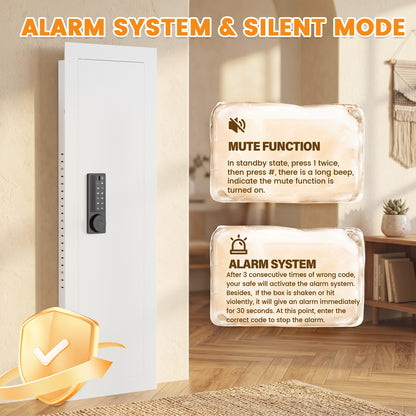 KAV-K2V-120BD Kavey 47.24" Wall Safe, Digital Wall Gun Safe Between the Studs with Dual Alarm ＆ Mute Mode, Hidden Wall Safe with Adjustable Shelve, Magnetic Support & Key Hook