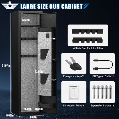 BM-GKM-132D  2-3 Gun Safe, Quick Access Long Gun Safe for Shotguns, Large Gun Safe for Home Pistols, Gun Safe with LED Light