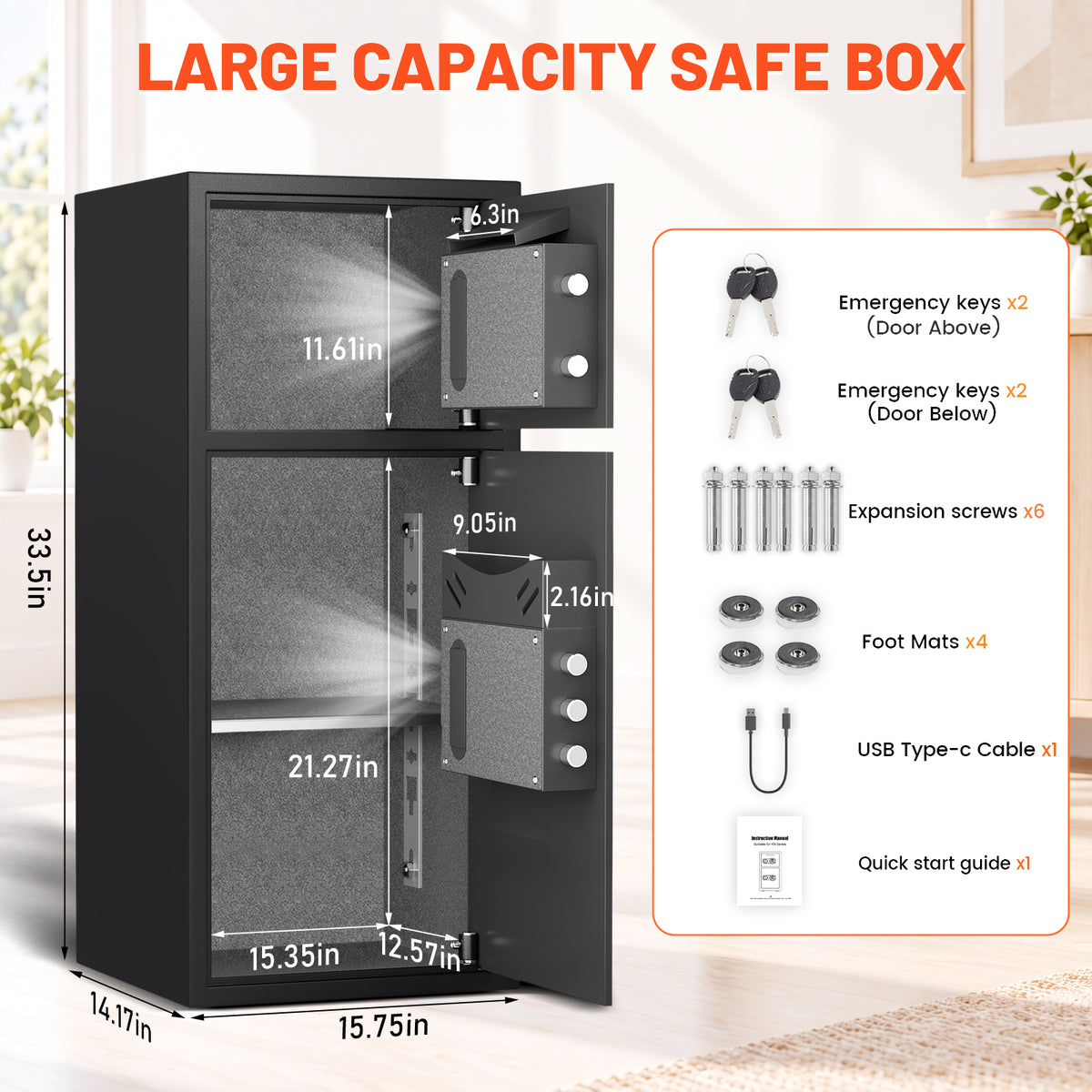 SDI KM-85 7.0 Cu ft Large Safe Box, Money Safe With Adjustable Shelf and LED Light, Digital Keypad, Home Safes with Deposit Slot & Dual Alarm System, Security Box for Valuables