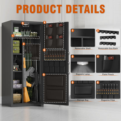 15-20 Gun Safe, Large Gun Safe for Shotguns and Pistols, Unassembled Gun Safe with Adjustable Shelf & Gun Rack, Gun Safe for Home and Shotgun, Quick Access Gun Cabinet with Dual Alarm