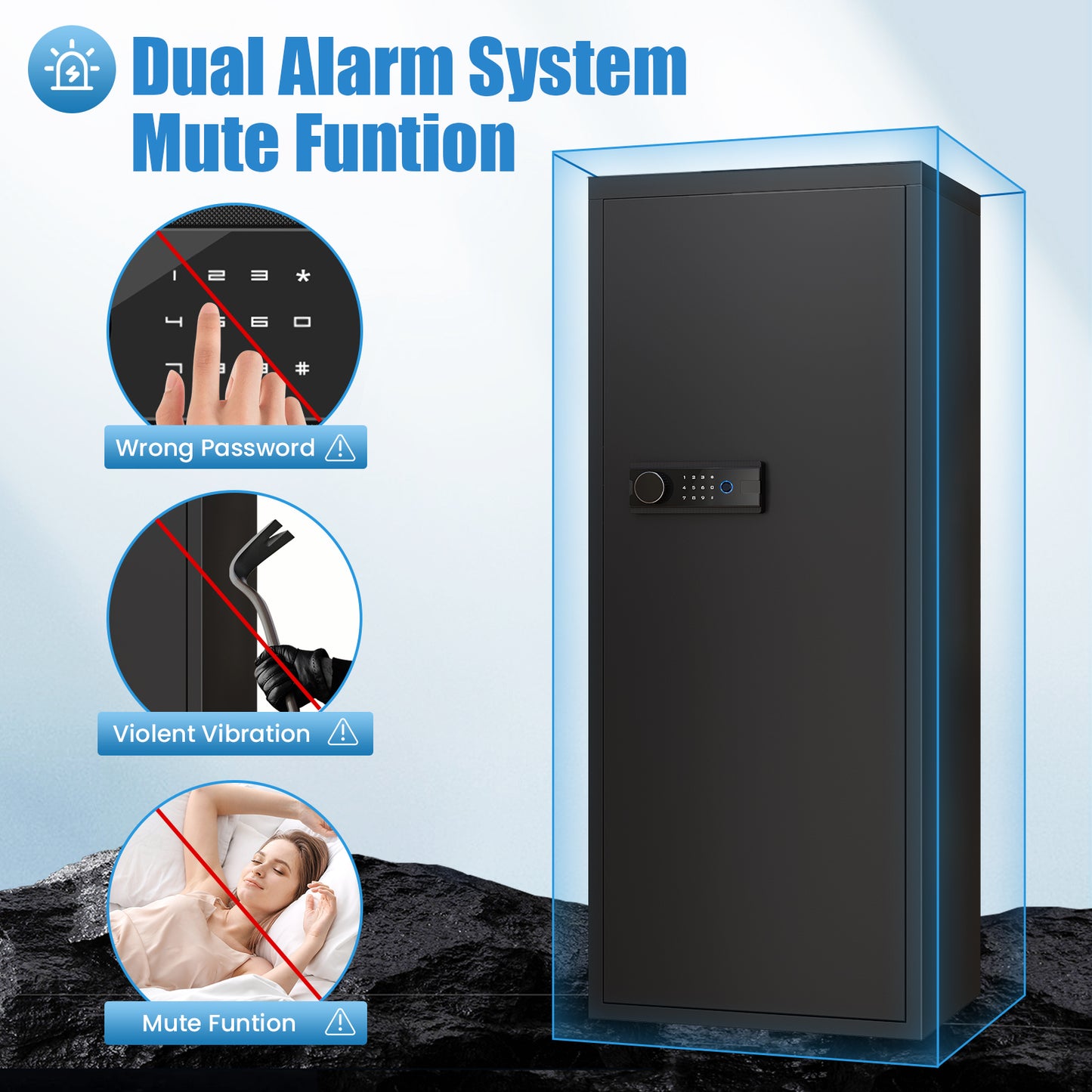 Riflewell 10-12 Biometric Fingerprint Gun Safe,Unassembled Gun Safes with Dual Alarm and Mute Function for Home Shotguns,Easy Assembly Gun Cabinet with LED Light, Adjustable Gun Racks and Shelf