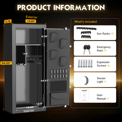 KAV-G6S-138HD 10-12 Large Gun Safe for Pistol,Storage Guns (with/Without Scopes), Home Gun Cabinet with Adjustable Pegboard, Gun Safe for Home,Office, Hunting,Shooting