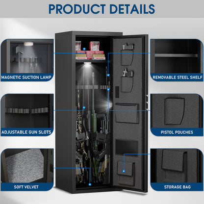 6-8 Rifle Gun Safe, Large Gun Safe with Digtal Keypad and Dual Alarm, Quick Access Gun Cabinet for Home Rifles and Pistols, Unassembled Gun Safe with Removable Shelves and Adjustable Racks