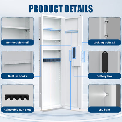 SDI-KW-135BW, Silkight 53.15" Wall Safe - Biometric Hidden Safe with Dual Alarm System, 3 Adjustable Shelves - White