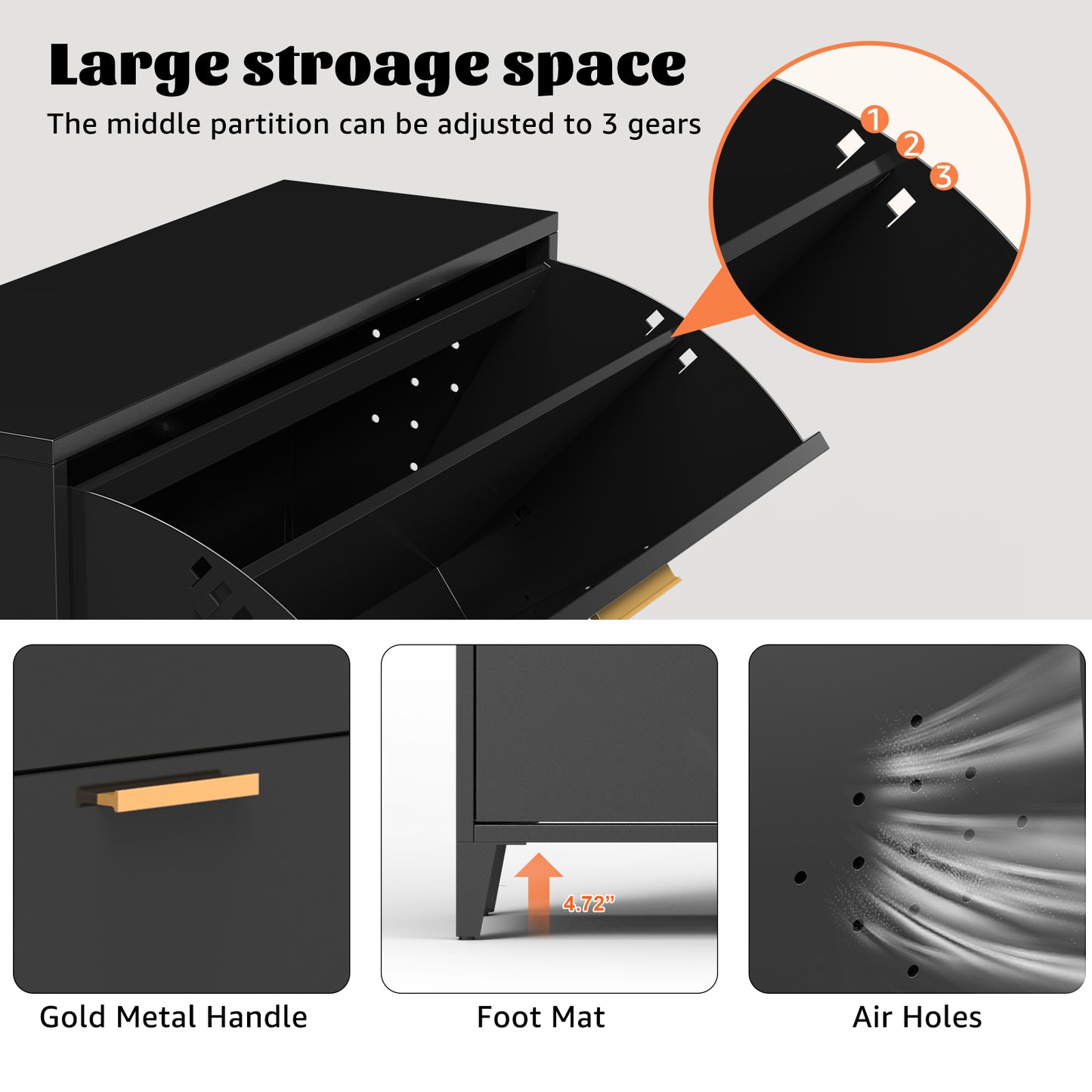 3 Drawer All Steel Shoe Cabinet, Freestanding Shoe Rack Storage Organizer with Flip Door, for Entryway, Hallway, Bedroom, Black (Requires Assembly)