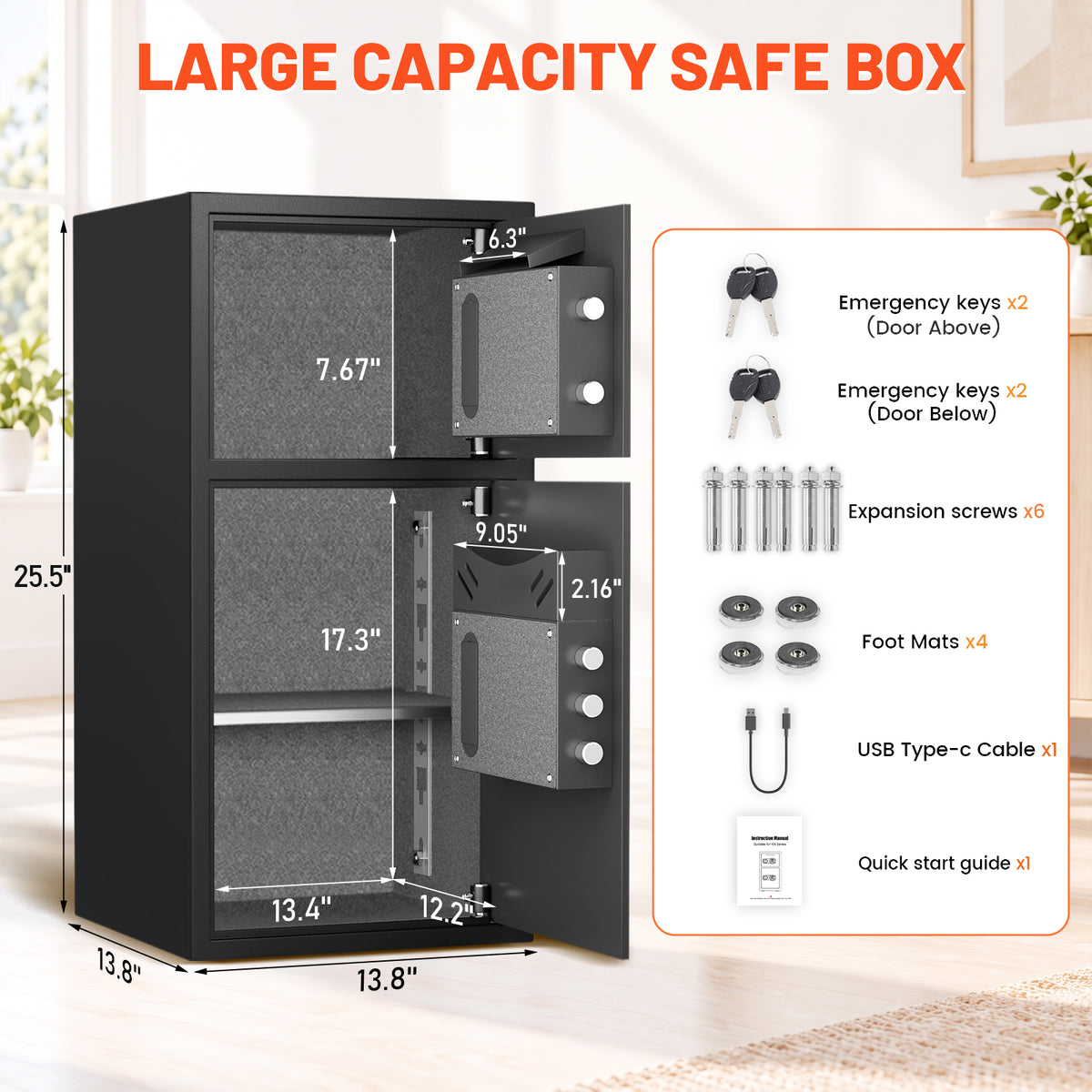 HK KM-65 Pacriond 6.0 Cuft Double Door Safe Box with Digital Keypad and Dual Alarm System for Money and Valuables, Large Security Cabinet with LED Light and Mute Function for Home Office