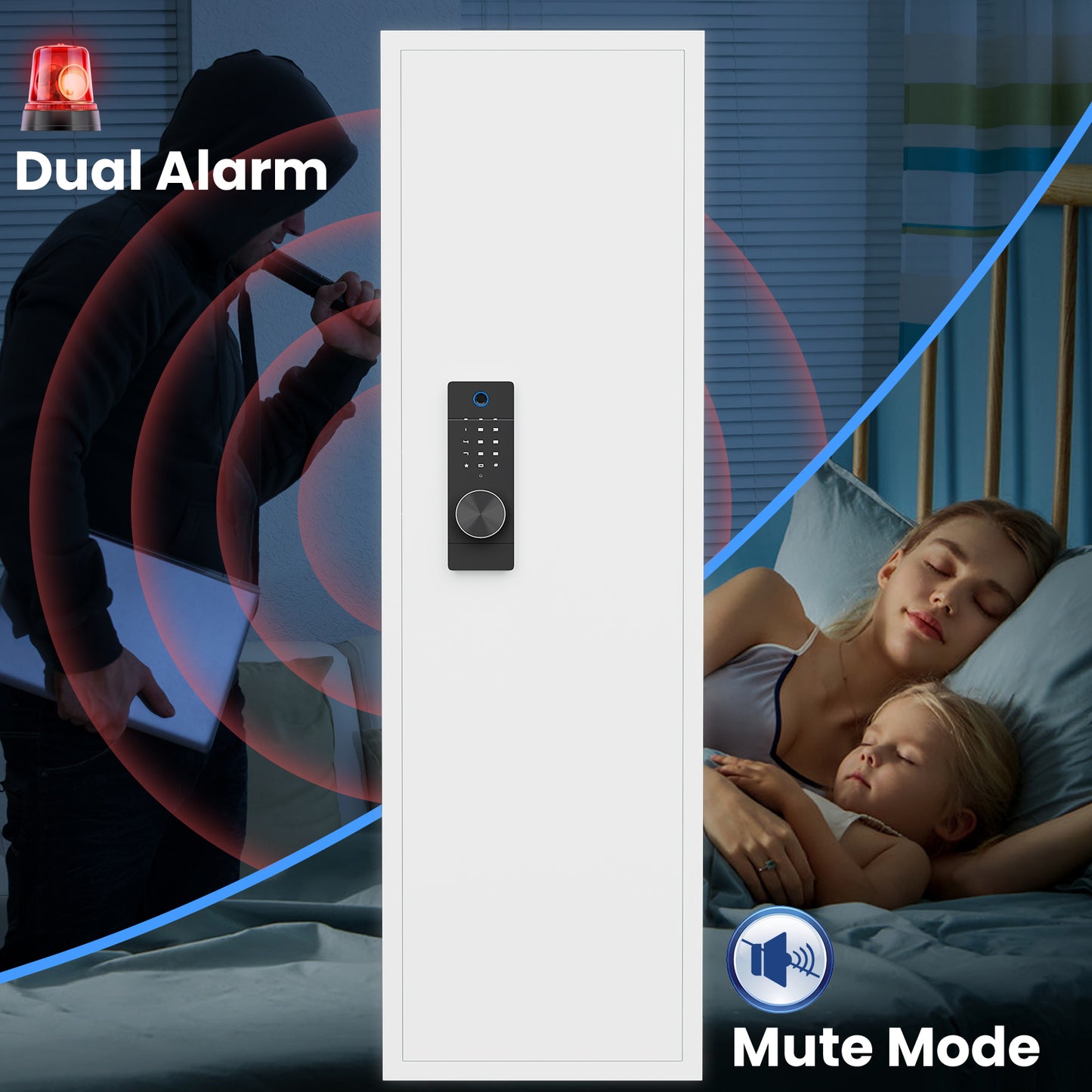 Kav-KW-135BW 53.15" Tall Wall Safe Between the Studs 16" Centers, Hidden Wall Safes With Removable shelfs and Adjustable Gun Rack, Biometric Wall Gun Safe for Home Rifle, Cash, Jewelry, Documents - White