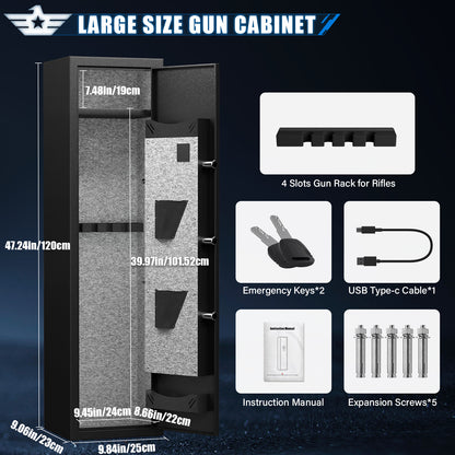 BM-GKM-132W-2-3 Gun Safe, Biometric Fingerprint Gun Safe for Pistols, Quick Access Gun Safe with Silent Mode and Alarm System, Gun Cabinet with Removable Shelf and 2 Adjustable Gun Slots