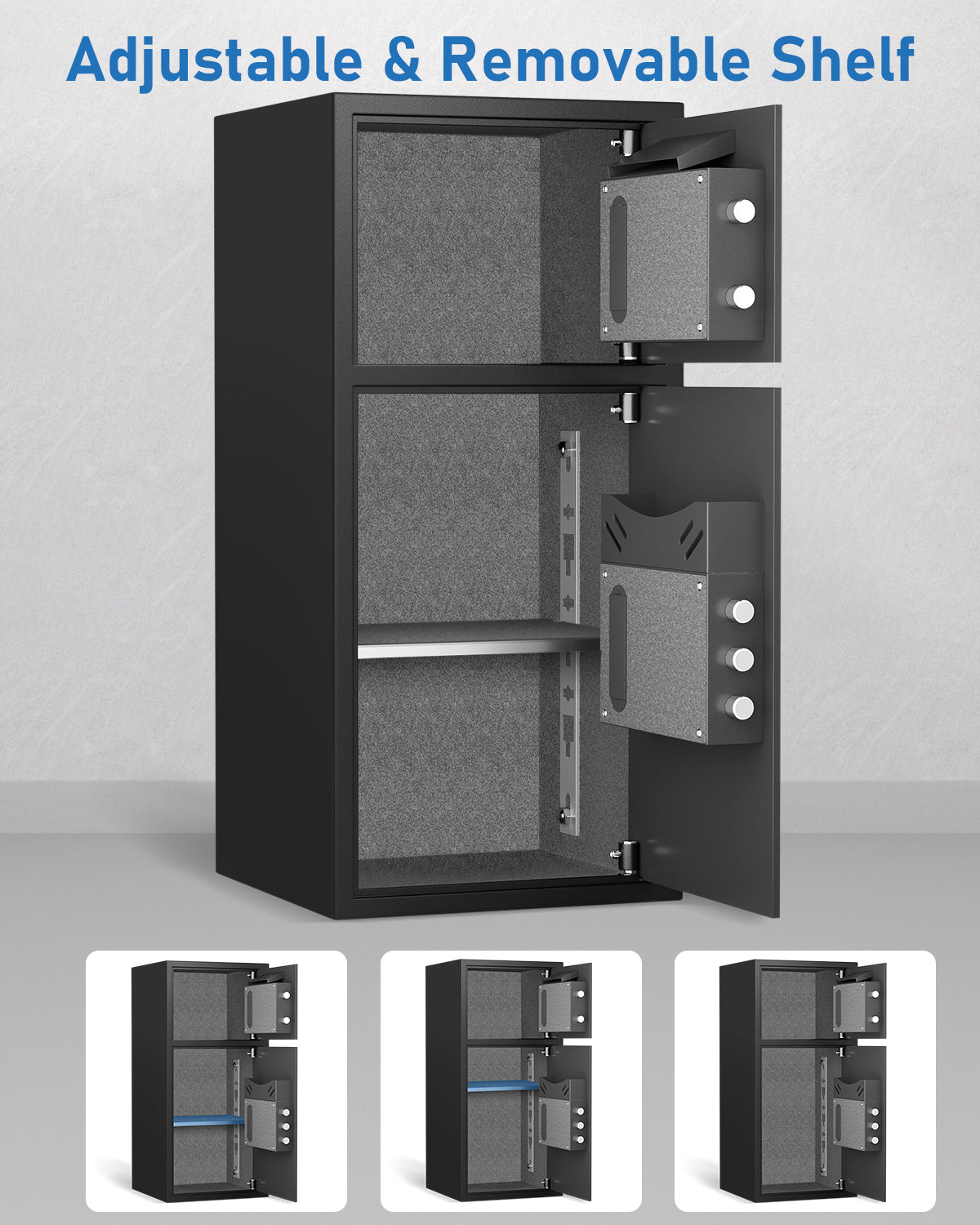 HK-KL-65W 6.0 Cu.ft. Large Safe Box with LED Light, Fingerprint Password Personal Safes with Deposit Slot & Dual Alarm System, Security Box for Valuables