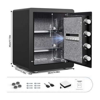 KAV KV-45 2.0 Cub Safe Box, Digital Home Safe with Two Removable & Adjustable Shelf, Safe for Home with Mute Mode & Dual Alarm, Money Safe Box with 4 Solid Living Bolts and Velvet Interior