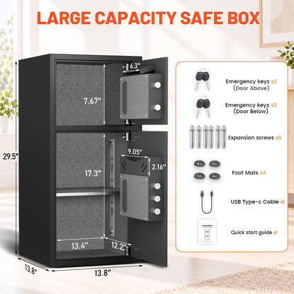HK KM-75 Pacriond 6.5 Cub Large Safe Box with Deposit Slot & Dual Alarm System for Home Office, Digital Keypad Safes with Mute Function and LED Light for Money Valuables
