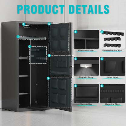 BM-15-20 Gun Safe, Large Gun Safe for Pistols, Unassembled Safe with Adjustable Shelf & Gun Rack, Gun Safe for Home and Shotgun, Quick Access Gun Cabinet with Mute Function & Dual Alarm