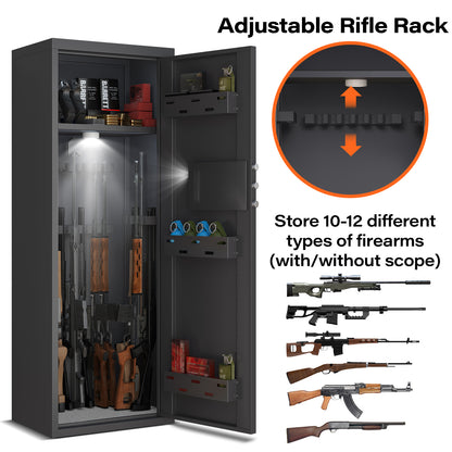 OME-AK1-132D 10-12 Gun Safe，Large Unassembled Gun Safes for Home Guns and Shotgun，Shotgun Safe with Mute Function & Backlit Keypad，Gun Cabinet with Adjustable Ammo Box