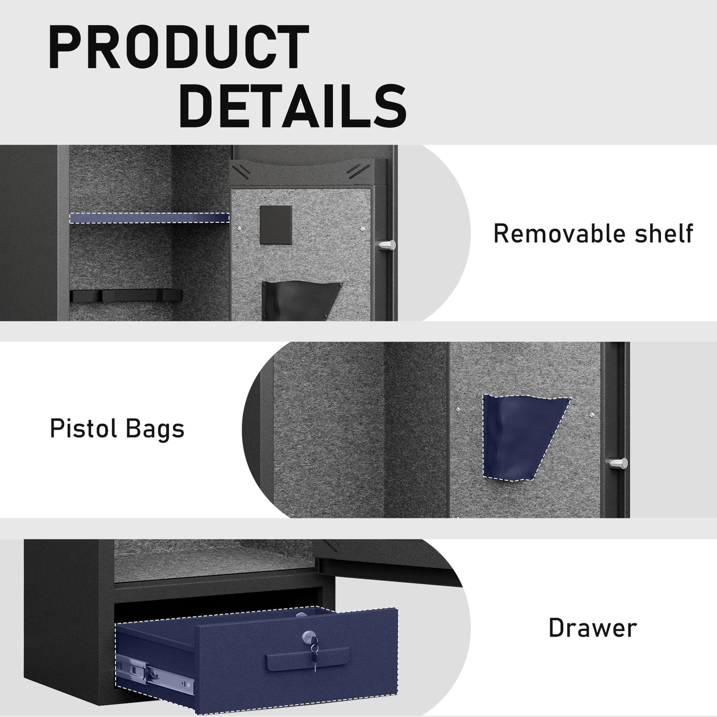 Omethey GKM-140D Gun Safe, 3-5 Gun Safe for Home Pistol, Quick Access Long Gun Safe with LED Light，Adjustable Gun Rack and Removable Shelf