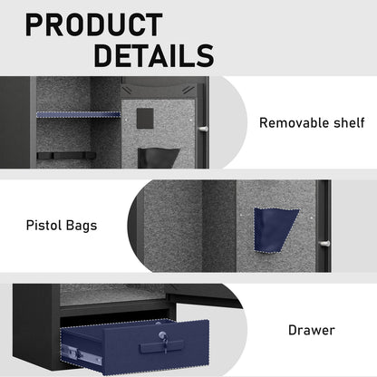 Omethey GKM-140D Gun Safe, 3-5 Gun Safe for Home Pistol, Quick Access Long Gun Safe with LED Light，Adjustable Gun Rack and Removable Shelf