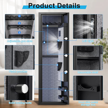 SDI-G2SQ-138D, 5-10 Gun Safe, Digital Gun Safes with Backlit Keypad for Shotguns and Pistols, Quick Access Password Long Gun Safe, Gun Cabinet with 3 Adjustable Gun Slots, Removable Shelf, Ammo Box