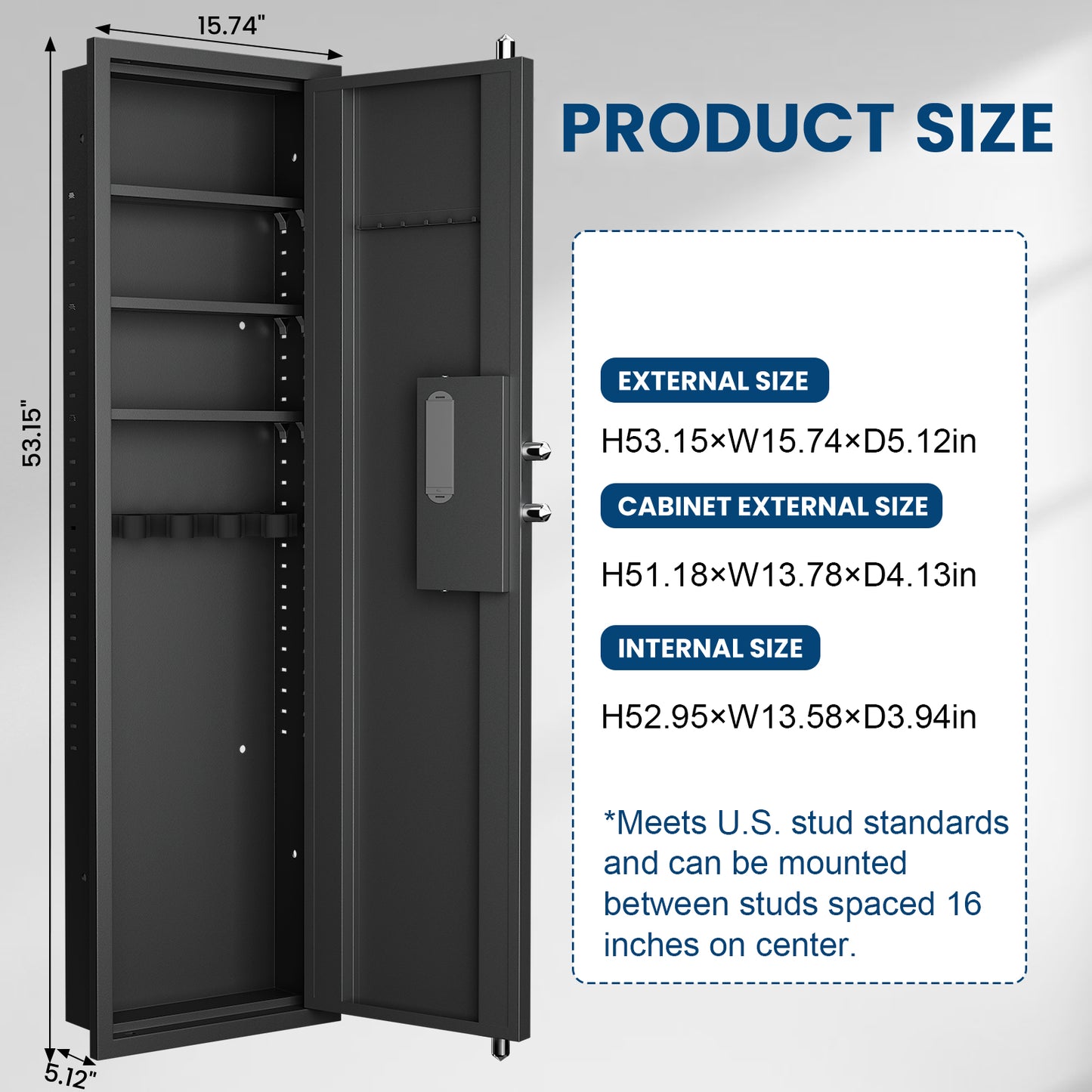 BM-KW-135HD 53.15" Wall Safe Between the Studs, Large Hidden Flush Wall Safe with Dual Alarm System and Mute Function,