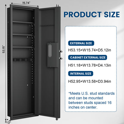 BM-KW-135HW 53.15" Wall Safe Between the Studs, Biometric Fingerprint Hidden Safe with Dual Alarm System and Silent Mode