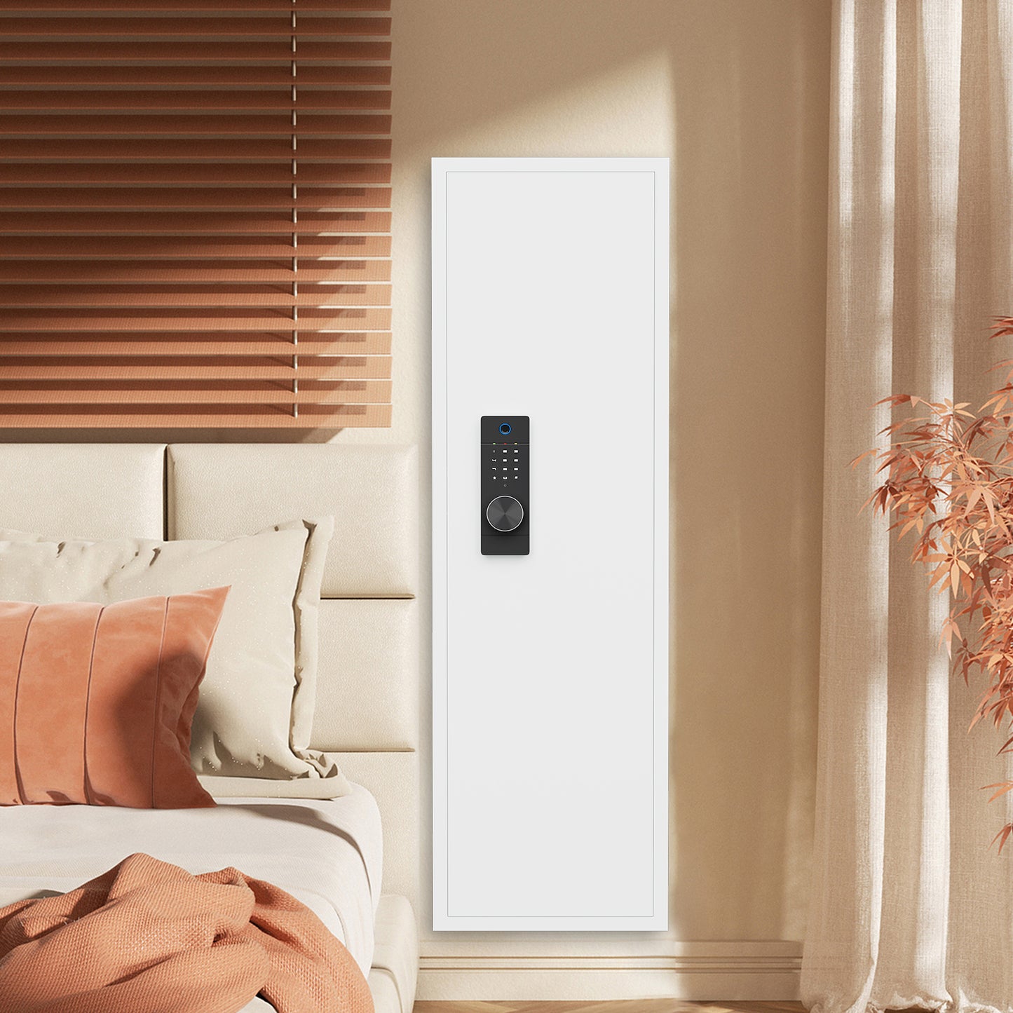 Fingerprint Touch Panel In-Wall Safe,Hidden Wall Gun Safe for Rifles and Pistols with Adjustable Shelves,Assembled Storege Gun Safe for Firearm and Valuables (White-Fingerprint)