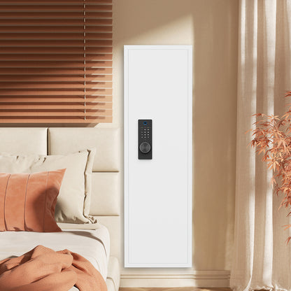 Fingerprint Touch Panel In-Wall Safe,Hidden Wall Gun Safe for Rifles and Pistols with Adjustable Shelves,Assembled Storege Gun Safe for Firearm and Valuables (White-Fingerprint)