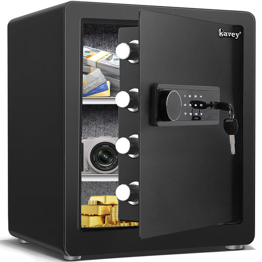 Riflewell-K-45W 2.0 Cu Ft Biometric Safe with Fireproof & Waterproof Bag, Large Home & Office Security Cabinet with Fingerprint Scanner, Digital Keypad, LED Light & Adjustable Shelves