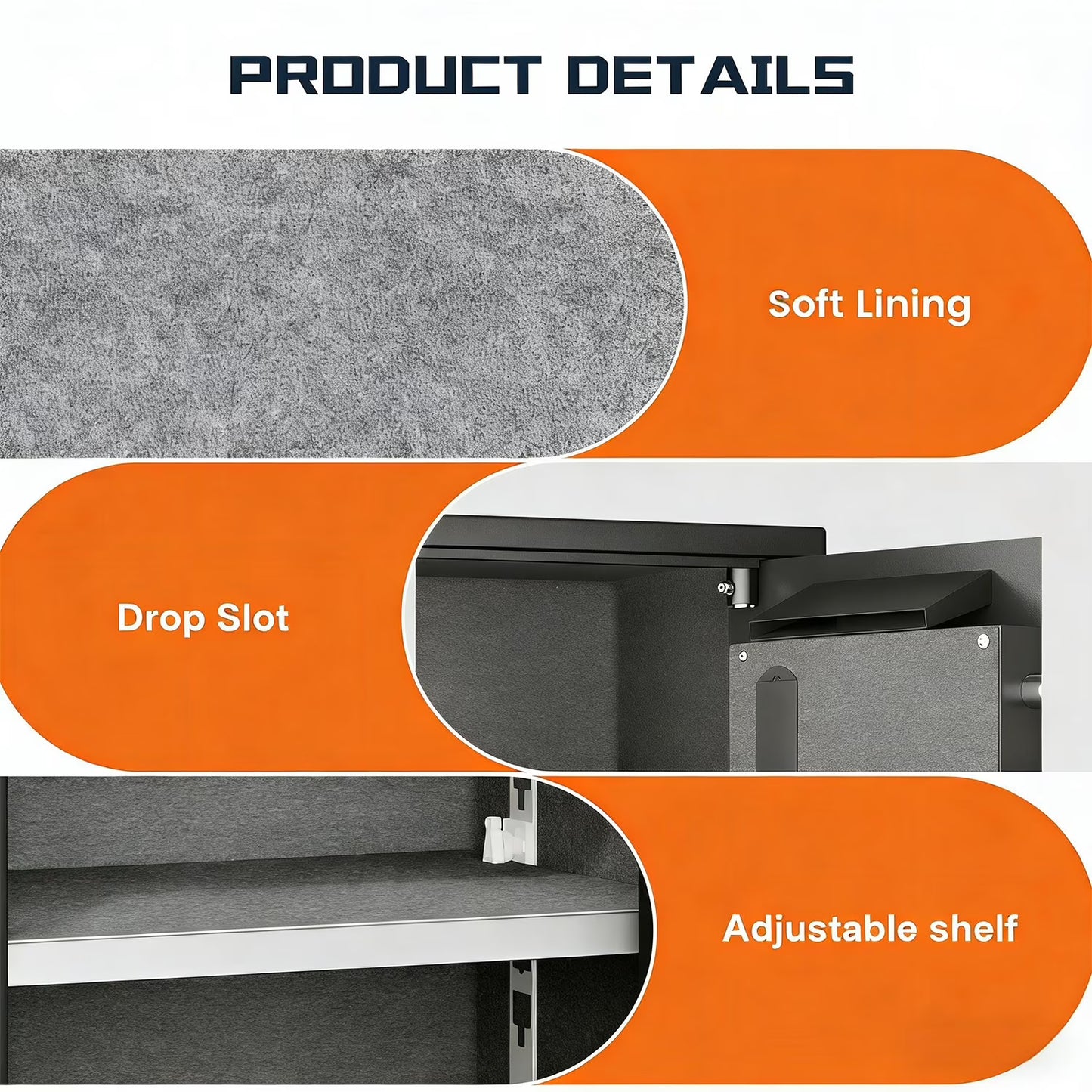 SDI-KM-90 Extra Large Home Safe Box, Safe Box with Drop Slot & Hooks, Home Safe with Dual Alarm & Mute Function, Money Safe with Adjustable Shelf for Documents and Valuables