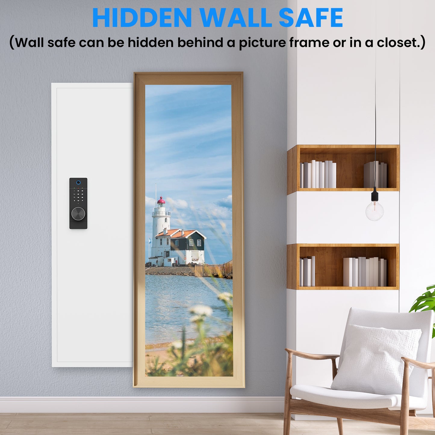 Fingerprint Touch Panel In-Wall Safe,Hidden Wall Gun Safe for Rifles and Pistols with Adjustable Shelves,Assembled Storege Gun Safe for Firearm and Valuables (White-Fingerprint)
