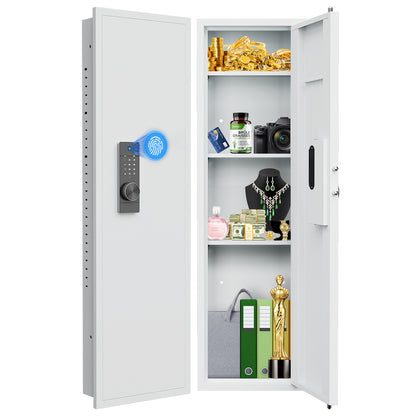 Fingerprint Touch Panel In-Wall Safe,Hidden Wall Gun Safe for Rifles and Pistols with Adjustable Shelves,Assembled Storege Gun Safe for Firearm and Valuables (White-Fingerprint)