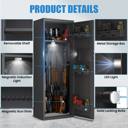 Riflewell 10-12 Biometric Fingerprint Gun Safe,Unassembled Gun Safes with Dual Alarm and Mute Function for Home Shotguns,Easy Assembly Gun Cabinet with LED Light, Adjustable Gun Racks and Shelf