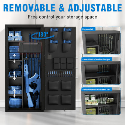 OME-/AK1-132W  10-12 Biometric Gun Safe，Large Unassembled Fingerprint Gun Safes for Home Guns and Shotgun，Shotgun Safe with Mute Function & Backlit Keypad，Long Gun Safe with Adjustable Ammo Box