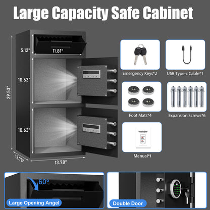 HK-KMT-75 6.5 Cub Large Safe Box with Drop Slot & Digital Keypad for Valuables, Home Cabinet with Dual Alarm & Mute Function for Home, Office