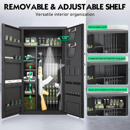 OME AKG3-132W 30-40 Large Gun Safe, Fingerprint Gun Safe for Gun Pistols with LCD Keypad & Gun Rack