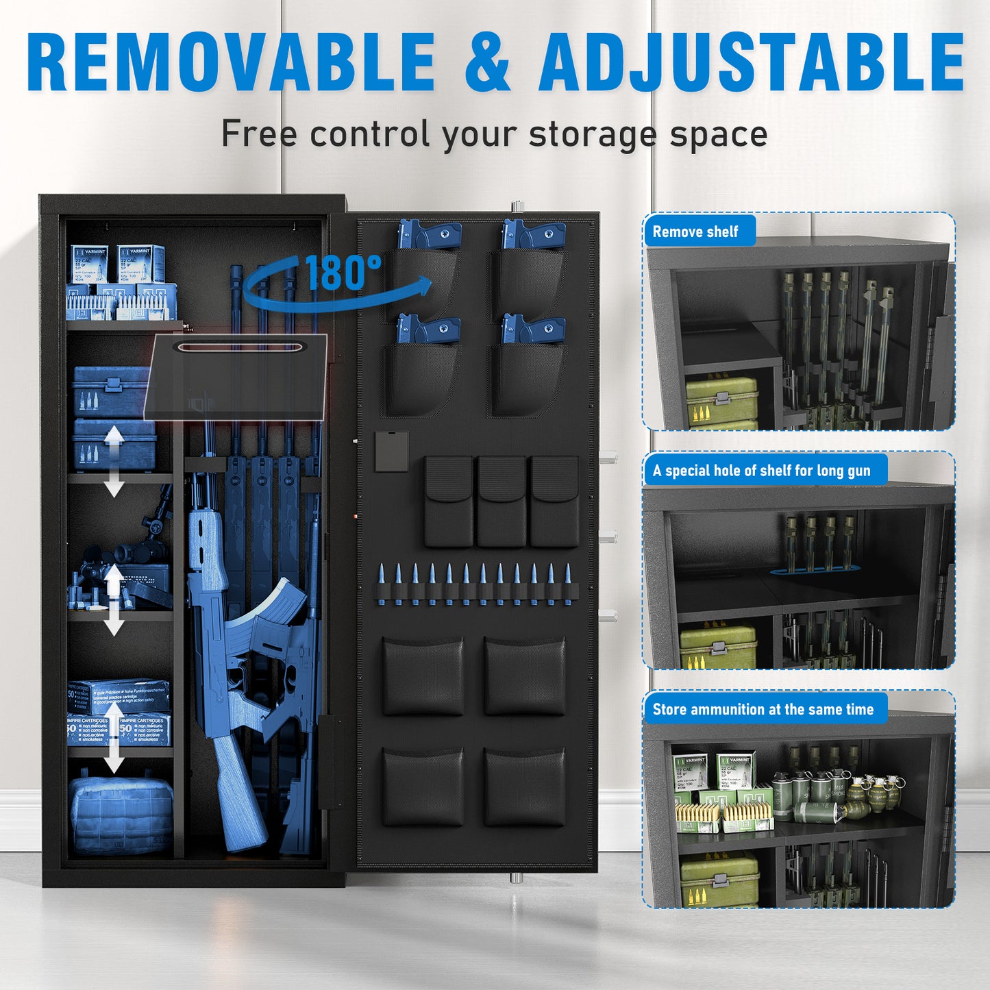 OME AKG5-W 15-20 Gun Safe, Large Fingerprint Gun Safe for Pistols, Unassembled Gun Cabinet with Adjustable Shelf & Gun Rack, Gun Safe for Home and Shotgun, Gun Cabinet with Mute Function & Dual Alarm